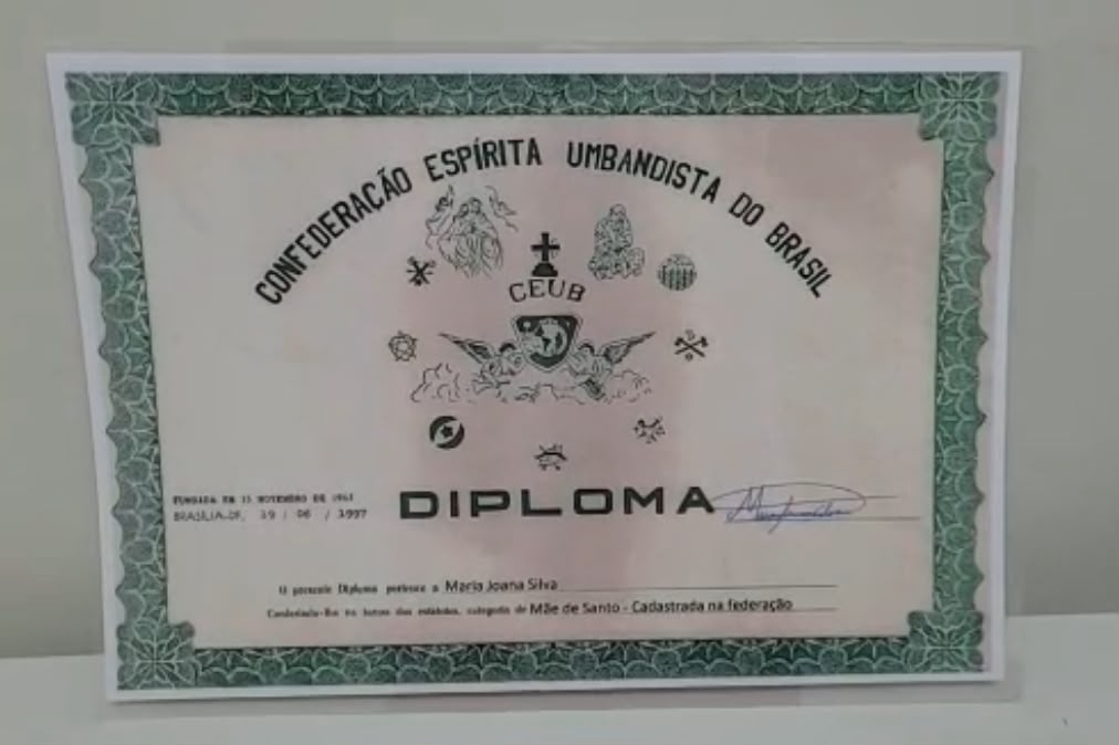 Diploma da Confederação Espírita Umbandista do Brasil — Mãe Maria Joana Silva